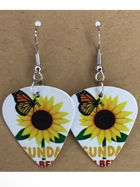 Fashion Jewelry Jewelry - Sunflower Guitar Pick Custom Earrings Fashion Jewelry